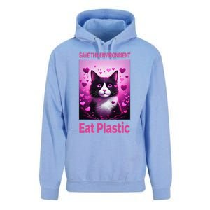 Save The Environment Eat Plastic Earth Day 2025 Cat Meme Unisex Surf Hoodie