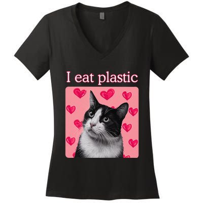 Save The Environment I Eat Plastic Cat Lovers Women's V-Neck T-Shirt