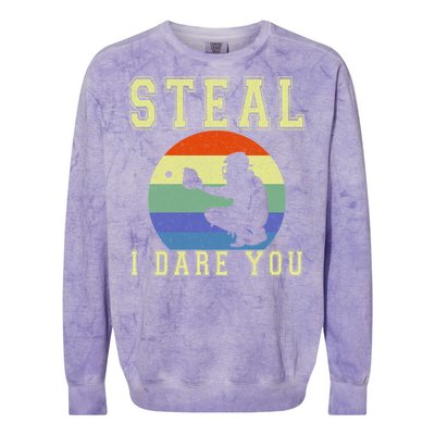 Steal I Dare You Vintage Funny Baseball Colorblast Crewneck Sweatshirt