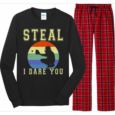 Steal I Dare You Vintage Funny Baseball Long Sleeve Pajama Set