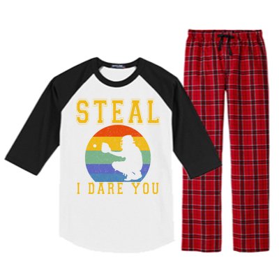 Steal I Dare You Vintage Funny Baseball Raglan Sleeve Pajama Set