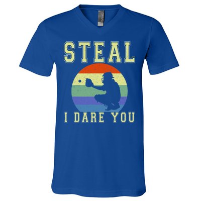 Steal I Dare You Vintage Funny Baseball V-Neck T-Shirt