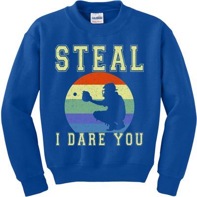 Steal I Dare You Vintage Funny Baseball Kids Sweatshirt