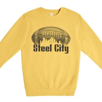 Steel City Pittsburg Skyline Football Premium Crewneck Sweatshirt