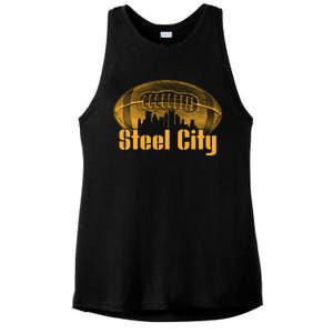 Steel City Pittsburg Skyline Football Ladies PosiCharge Tri-Blend Wicking Tank