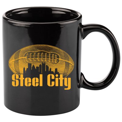 Steel City Pittsburg Skyline Football 11oz C Handle Ceramic Mug