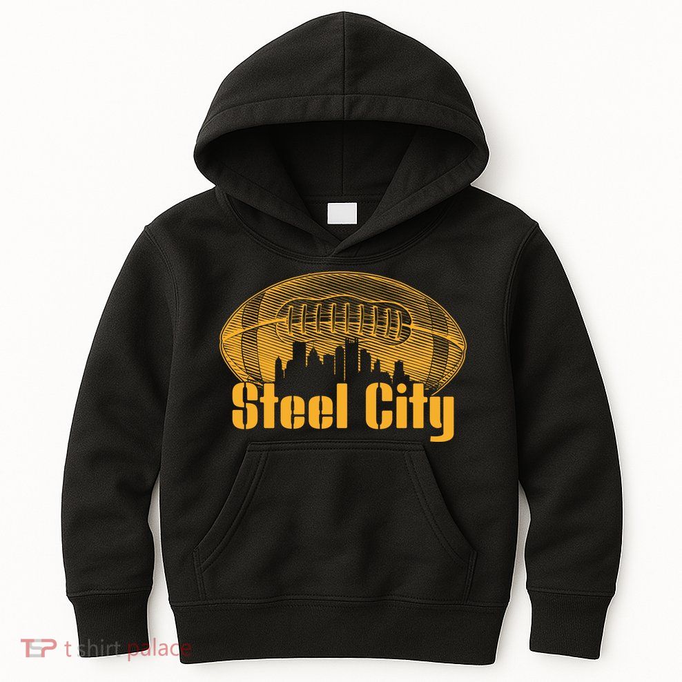 Steel City Pittsburg Skyline Football Kids Hoodie