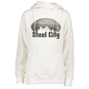 Steel City Pittsburg Skyline Football Womens Funnel Neck Pullover Hood