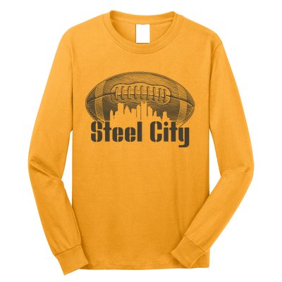 Steel City Pittsburg Skyline Football Long Sleeve Shirt