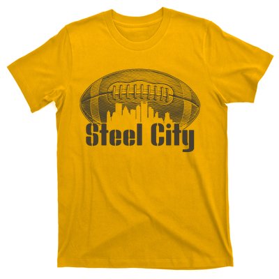 Steel City Pittsburg Skyline Football T-Shirt