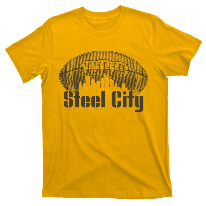 Steel City Pittsburg Skyline Football T-Shirt