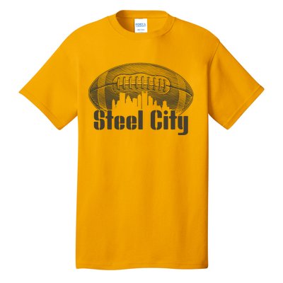 Steel City Pittsburg Skyline Football Tall T-Shirt