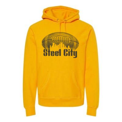 Steel City Pittsburg Skyline Football Premium Hoodie