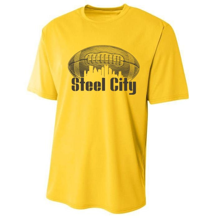 Steel City Pittsburg Skyline Football Performance Sprint T-Shirt