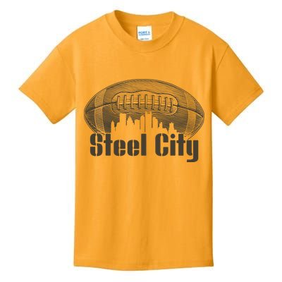 Steel City Pittsburg Skyline Football Kids T-Shirt