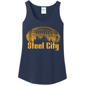 Steel City Pittsburg Skyline Football Ladies Essential Tank