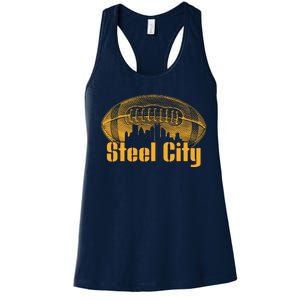 Steel City Pittsburg Skyline Football Women's Racerback Tank