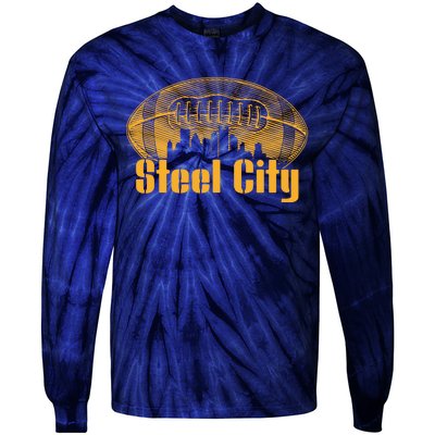 Steel City Pittsburg Skyline Football Tie-Dye Long Sleeve Shirt