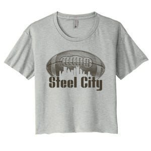 Steel City Pittsburg Skyline Football Women's Crop Top Tee