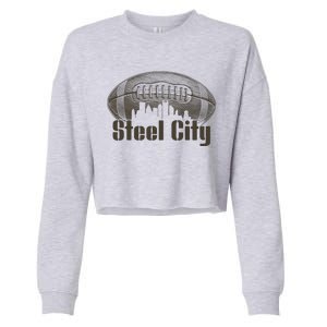 Steel City Pittsburg Skyline Football Cropped Pullover Crew