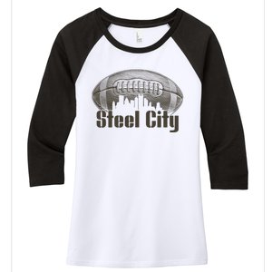 Steel City Pittsburg Skyline Football Women's Tri-Blend 3/4-Sleeve Raglan Shirt