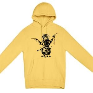 Stencil Graffiti Cat Armed With Guns Premium Pullover Hoodie