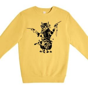 Stencil Graffiti Cat Armed With Guns Premium Crewneck Sweatshirt