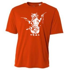 Stencil Graffiti Cat Armed With Guns Cooling Performance Crew T-Shirt