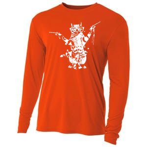 Stencil Graffiti Cat Armed With Guns Cooling Performance Long Sleeve Crew