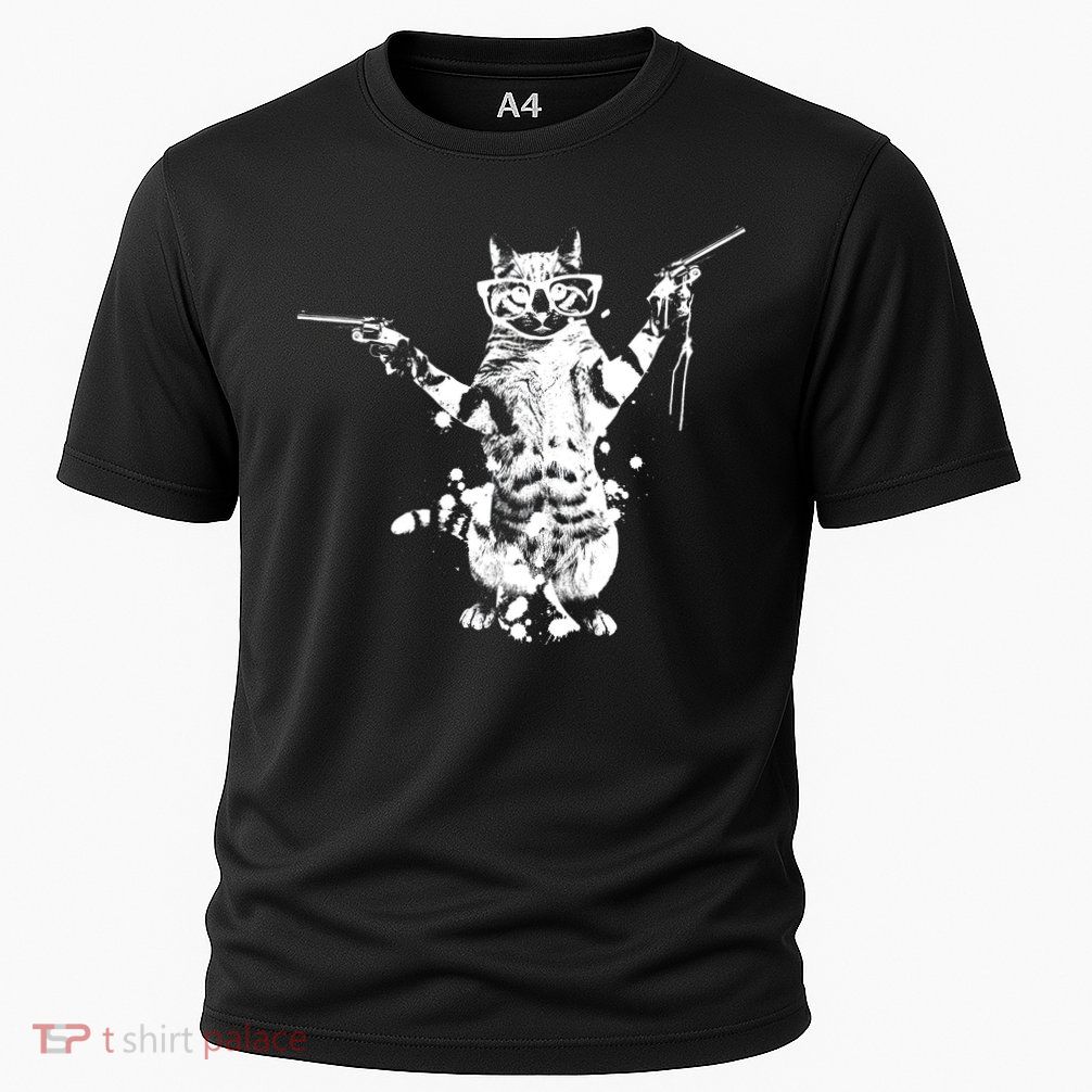 Stencil Graffiti Cat Armed With Guns Performance Shirt