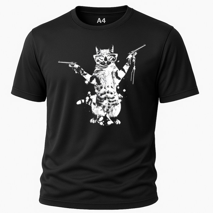 Stencil Graffiti Cat Armed With Guns Performance Shirt