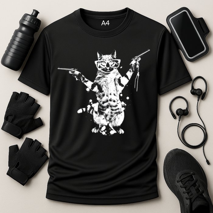 Stencil Graffiti Cat Armed With Guns Performance Shirt
