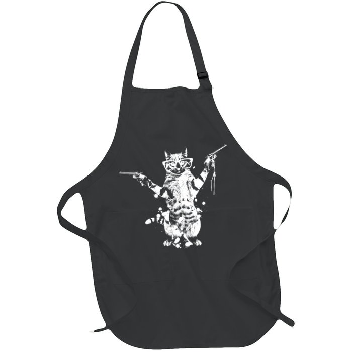 Stencil Graffiti Cat Armed With Guns Full-Length Apron With Pockets