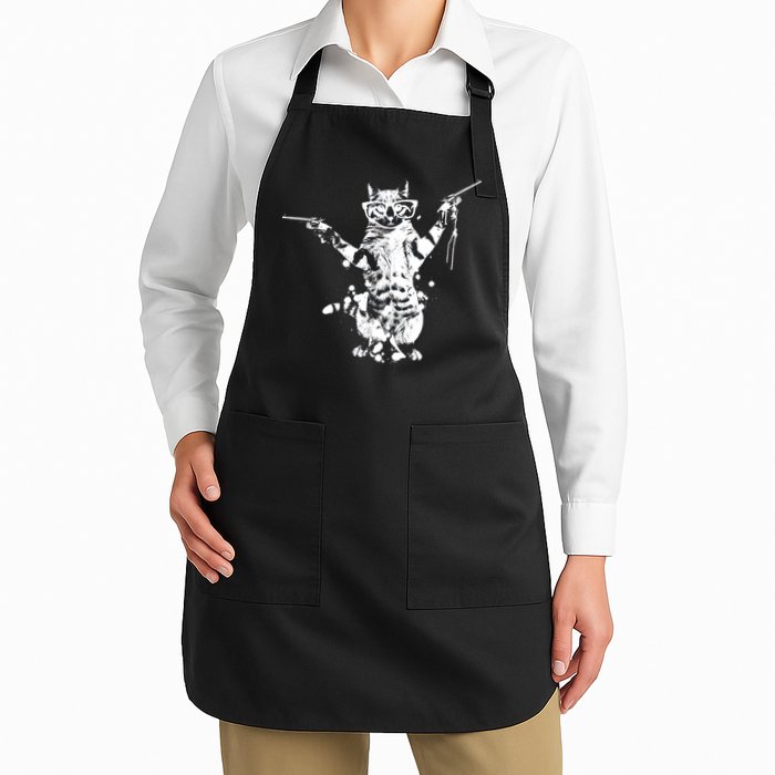 Stencil Graffiti Cat Armed With Guns Full-Length Apron With Pockets