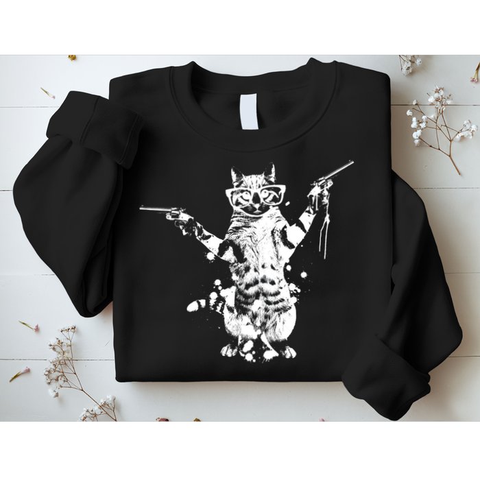 Stencil Graffiti Cat Armed With Guns Sweatshirt