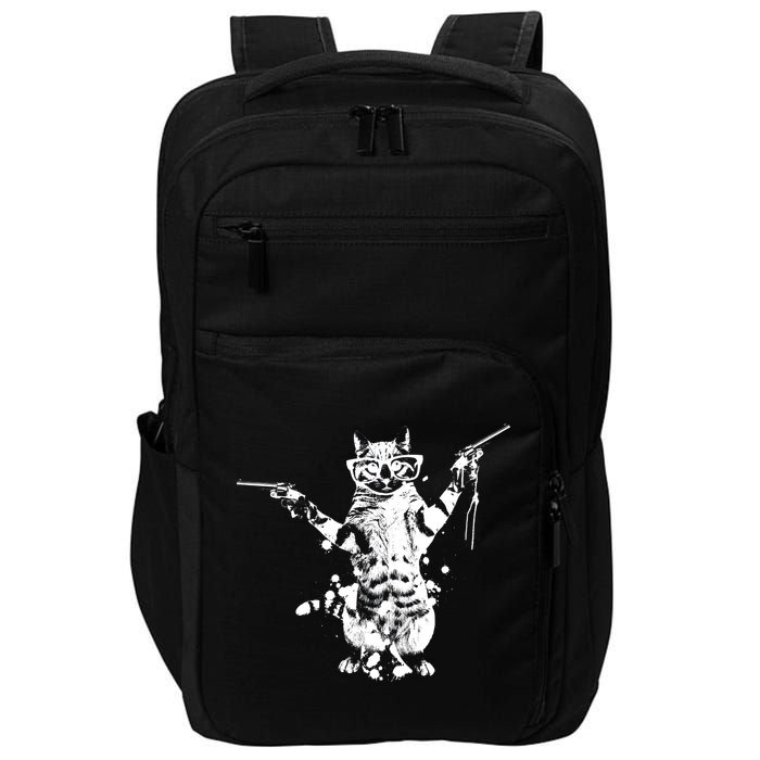 Stencil Graffiti Cat Armed With Guns Impact Tech Backpack