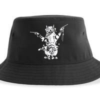 Stencil Graffiti Cat Armed With Guns Sustainable Bucket Hat