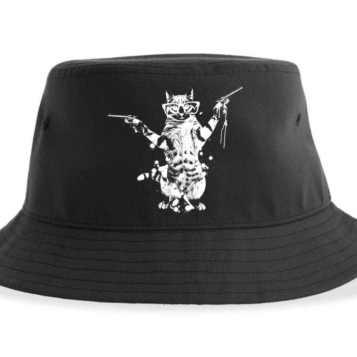 Stencil Graffiti Cat Armed With Guns Sustainable Bucket Hat