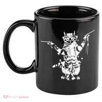 Stencil Graffiti Cat Armed With Guns 11oz C Handle Ceramic Mug