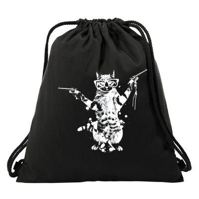 Stencil Graffiti Cat Armed With Guns Drawstring Bag