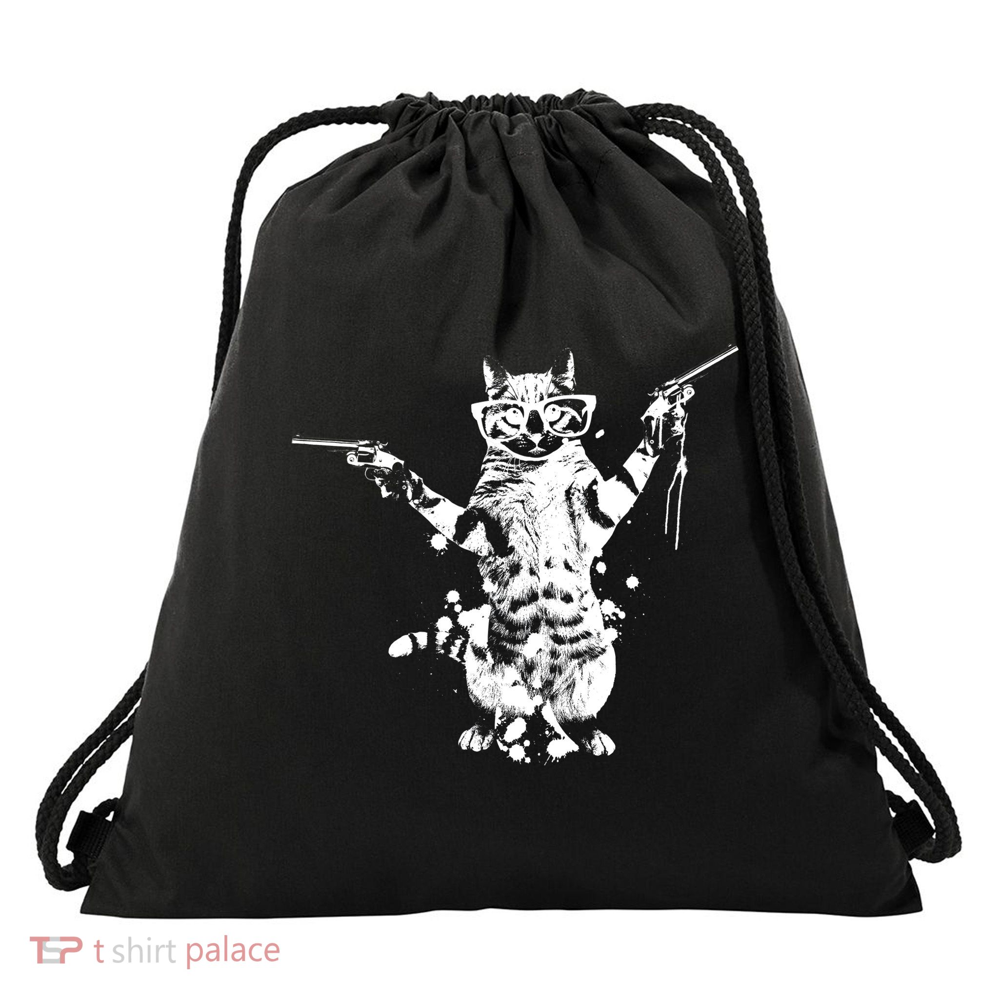 Stencil Graffiti Cat Armed With Guns Drawstring Bag
