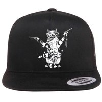 Stencil Graffiti Cat Armed With Guns Flat Bill Trucker Hat