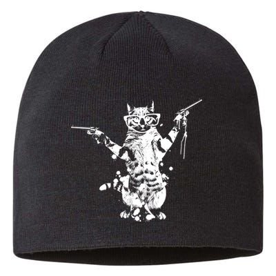 Stencil Graffiti Cat Armed With Guns Sustainable Beanie