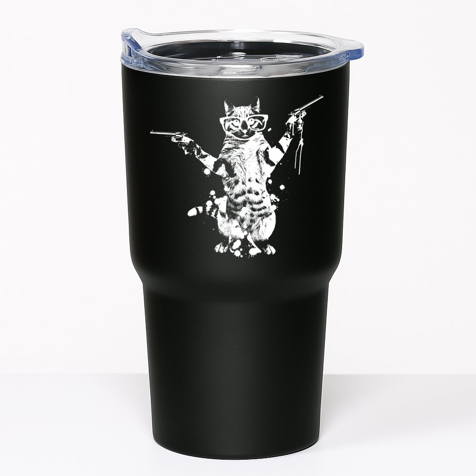 Stencil Graffiti Cat Armed With Guns Tumbler