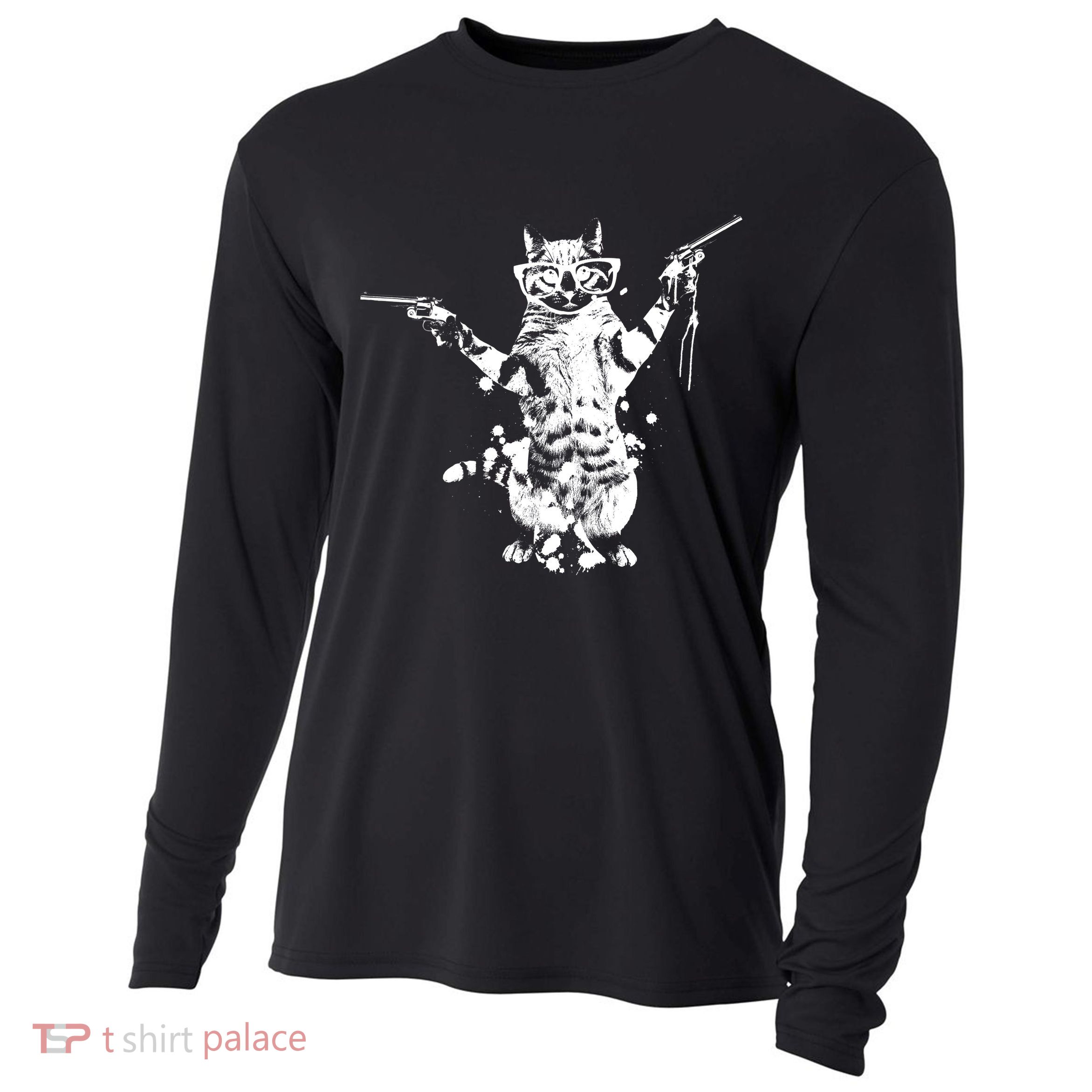 Stencil Graffiti Cat Armed With Guns Cooling Performance Long Sleeve Crew