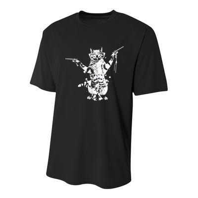 Stencil Graffiti Cat Armed With Guns Youth Performance Sprint T-Shirt