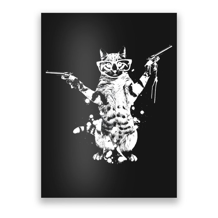 Stencil Graffiti Cat Armed With Guns Poster