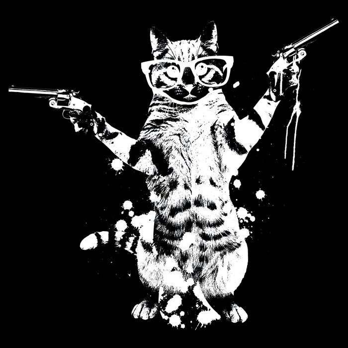 Stencil Graffiti Cat Armed With Guns Poster