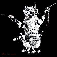 Stencil Graffiti Cat Armed With Guns Pom Pom 12in Knit Beanie