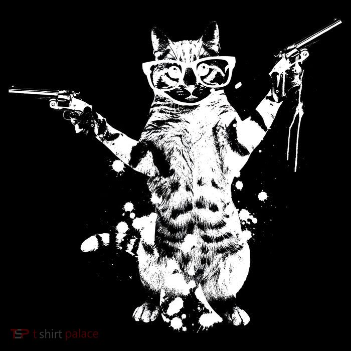 Stencil Graffiti Cat Armed With Guns Pom Pom 12in Knit Beanie
